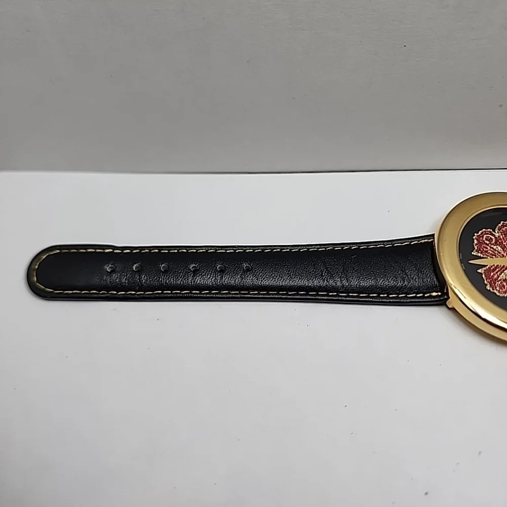 Womens Pierre Bernard Butterfly Watch Gold Glitter Black Leather New Battery